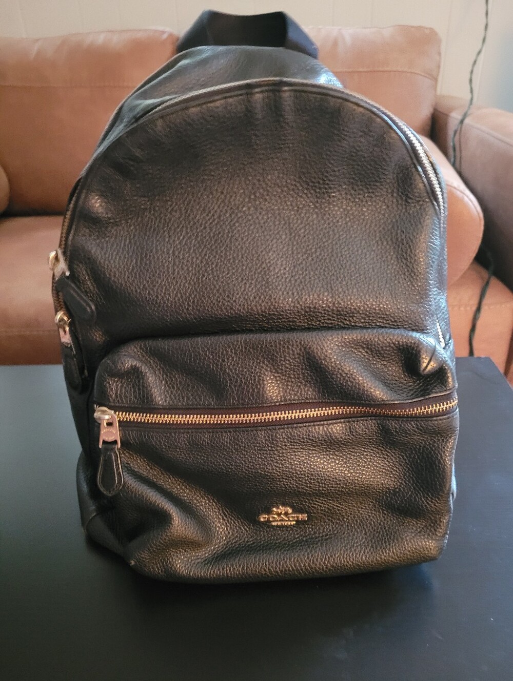 Coach Black Pebbled Leather Backpack with Gold Hardware